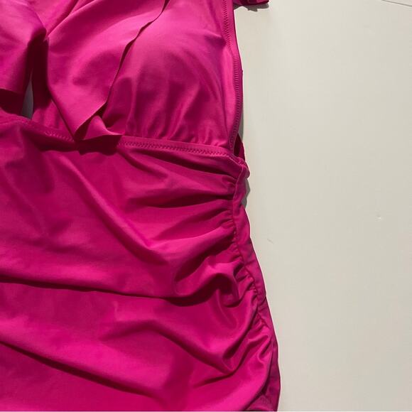 J Crew Ruched Ruffle One-Piece Swimsuit Radiant Fuchisa - Picture 6 of 14